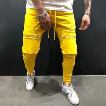 

Men Solid Color Big Pockets Patchwork Hip Hop Long Pants Jogging Sports Trousers