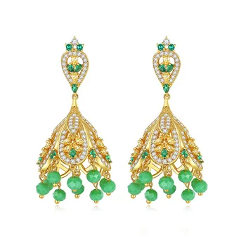 

Delicated Bell Drop Earrings for Girls Bridals Party Green Clear Beads High Quality Cubic Zircon Big Fashion Jewelry Gift