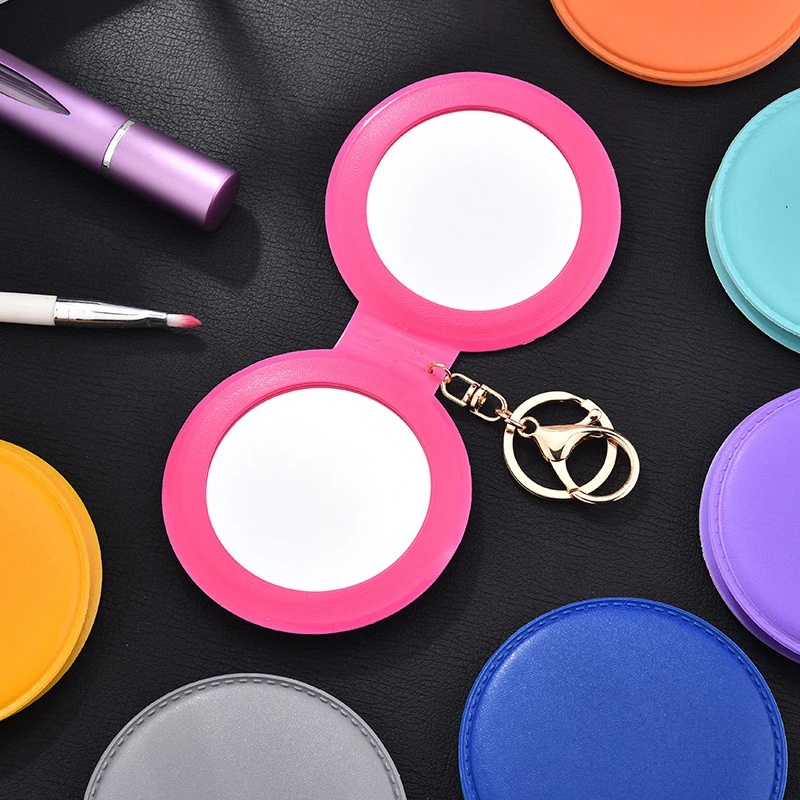 Leather Round Mirror Keychain With Fashionable Design Portable