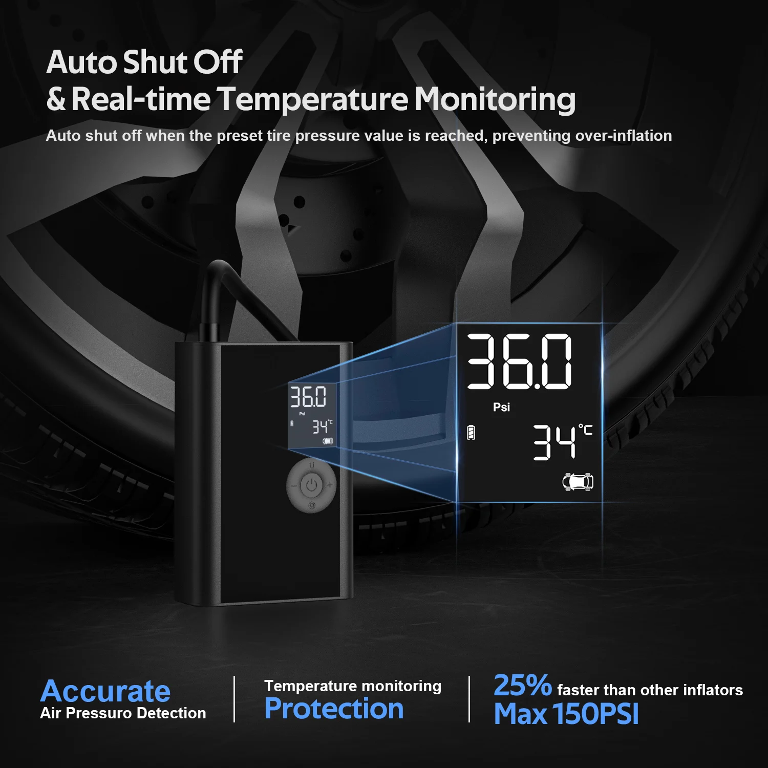 NEXPEAK �ڵ��� ���� ����� ������� ������ �ڵ��� Ÿ�̾� ��â�� ���� 150PSI ���� ������ �� �� LED ������ ǳ�� ����