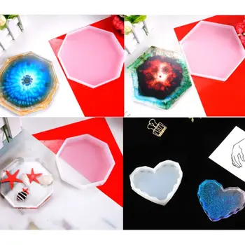 

4 Pcs/set DIY Cup Pad Crystal Epoxy Mold Heart Rhombus Shape Coaster Molds