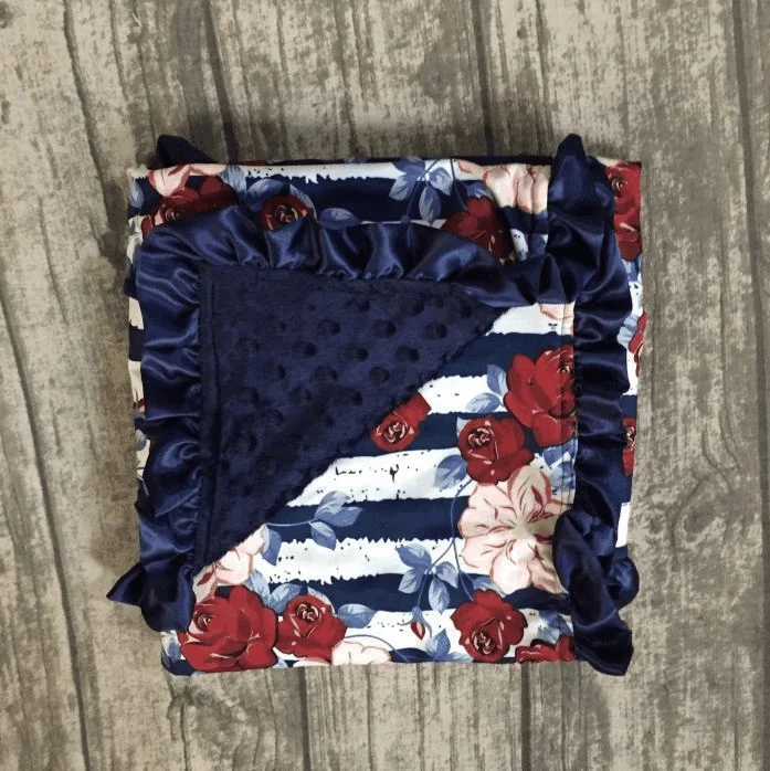 navy stripe Детское одеяло с нашивкой Минки, вязанное, подарок для душа, детское Хлопковое одеяло, детское супер-мягкое одеяло, покрывало для сидения автомобиля - Цвет: navy stripe