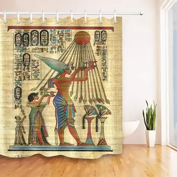 

Pharaoh Egyptian Papyrus Shower Curtain Bathroom Waterproof Fabric 3D High-Definition Printing Does Not Fade 12 Shower Hooks