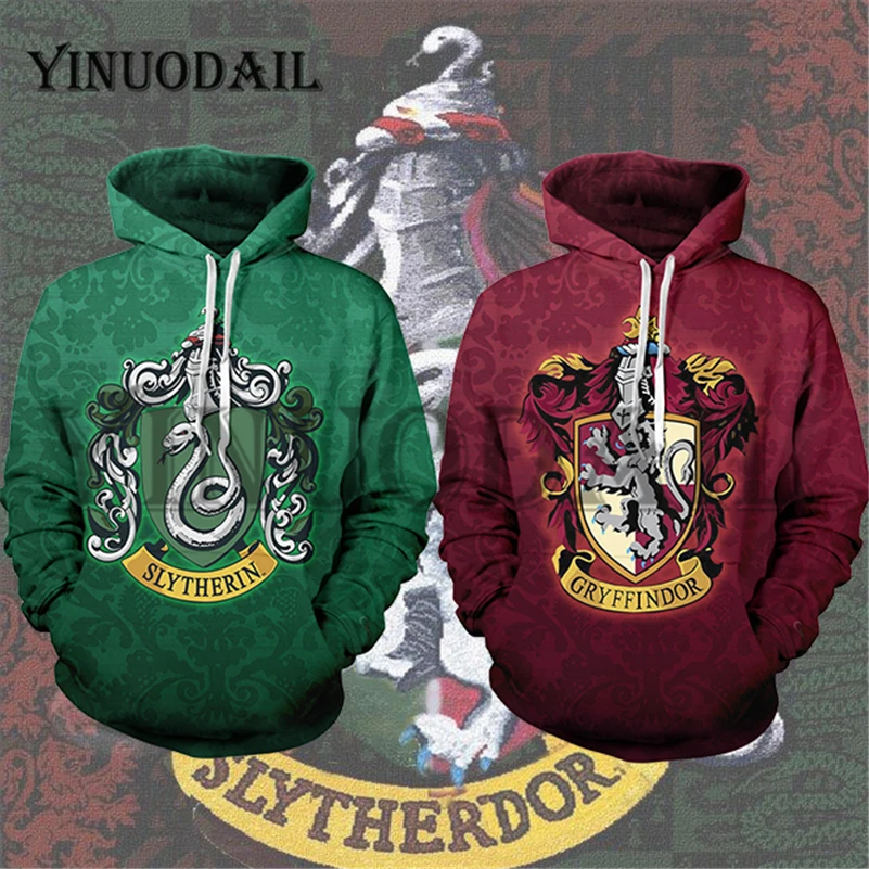 

YINUODAIL Mens Sporting Hoodies Wizardry 3D Hoody Sweatshirt Hogwarts Slytherin Gryffindor Bundle's Streetwear Cosplay Costume