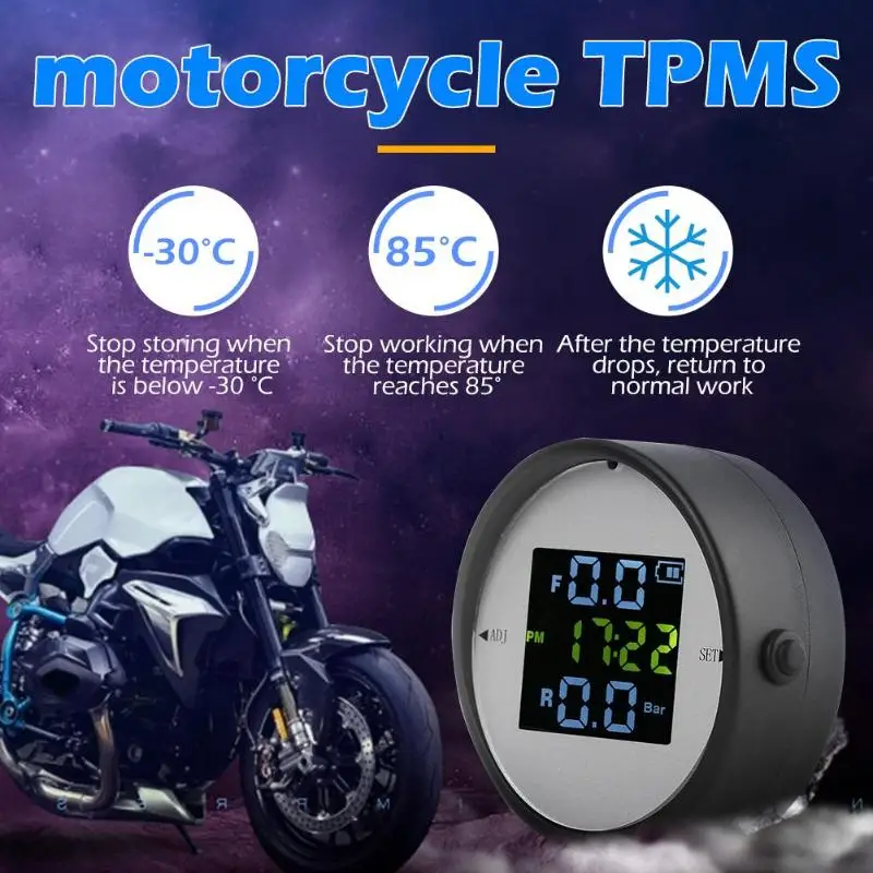 ЖК-дисплей для мотоцикла TPMS система контроля давления в шинах USB зарядка 2 датчика водонепроницаемый беспроводной датчик времени высота дисплея