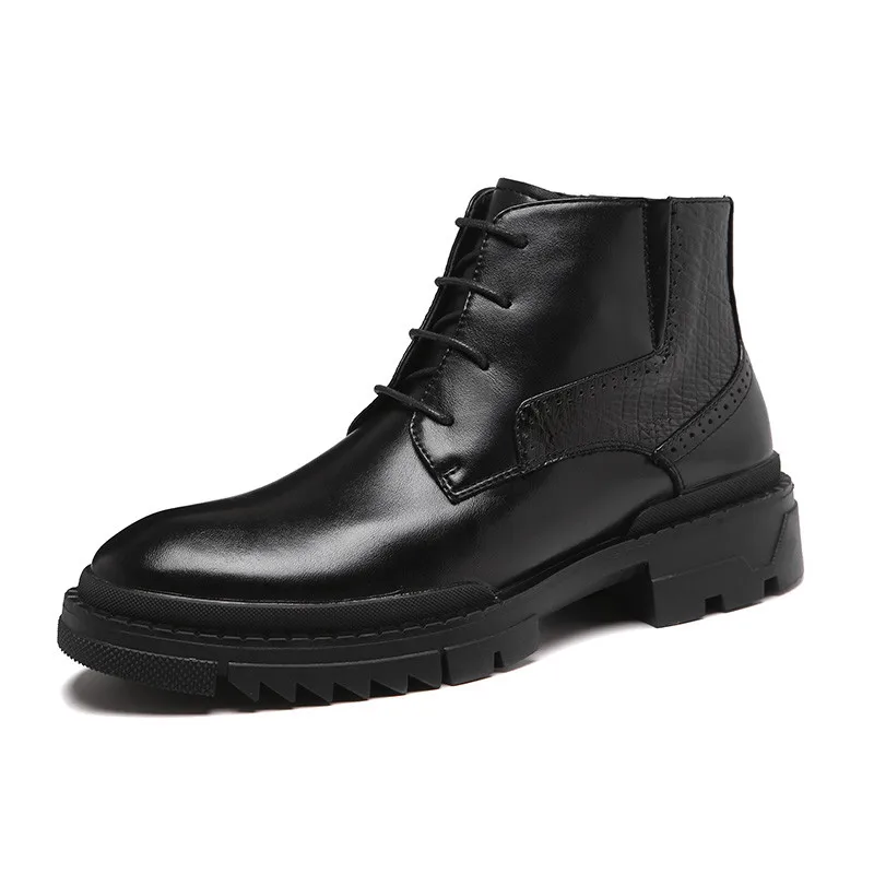 Black 38-44 зимние ботинки мужские черные кожаные ботинки на шнуровке мужские - Цвет: Black