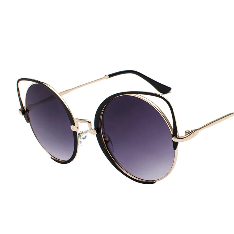 Gold Gray LeonLion, Ретро стиль, Cateye, солнцезащитные очки для женщин, роскошные градиентные солнцезащитные очки для женщин, высокое качество, металлические полые Солнцезащитные очки, винтажные очки - Цвет линз: Gold Gray