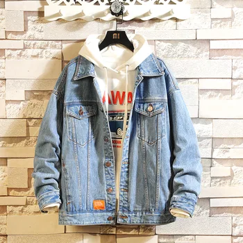 

2019 Autumn Winter Denim Jacket Mens Bomber Jackets Fashion Outwear Male Cowboy Cotton Solid Jeans Jacket Men Plus Size M-5XL