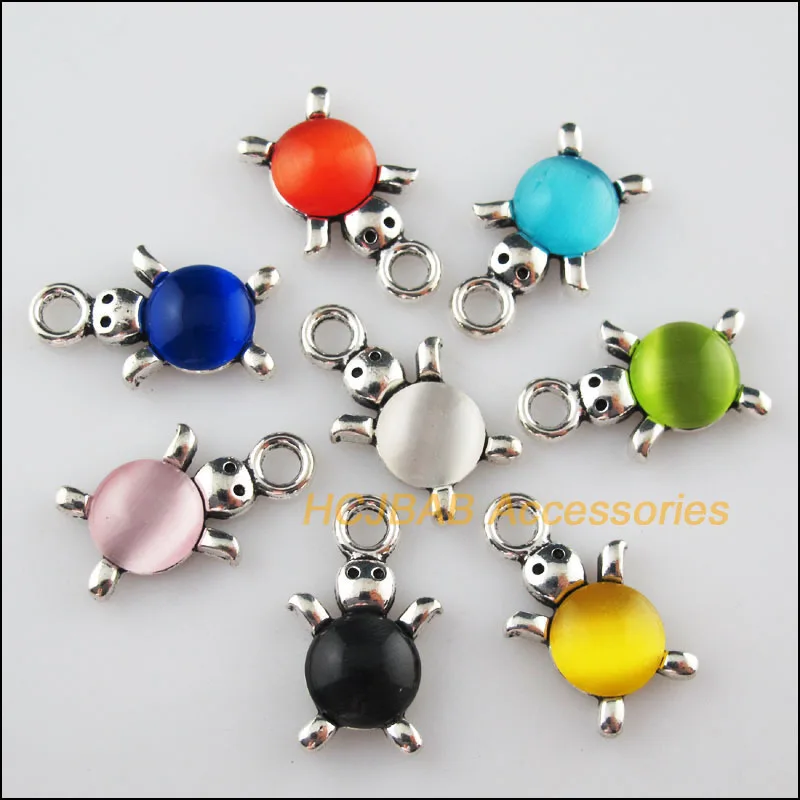 

8 New Animal Tortoise CatEye Stone Mixed Charms Tibetan Silver Pendants 14x23mm