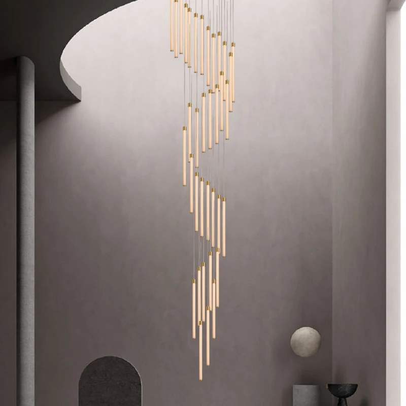 

Modern led chandelier lighting Hall spiral staircase hanging lamp Light emitting body 360 Acrylic loft chandeliers fixture