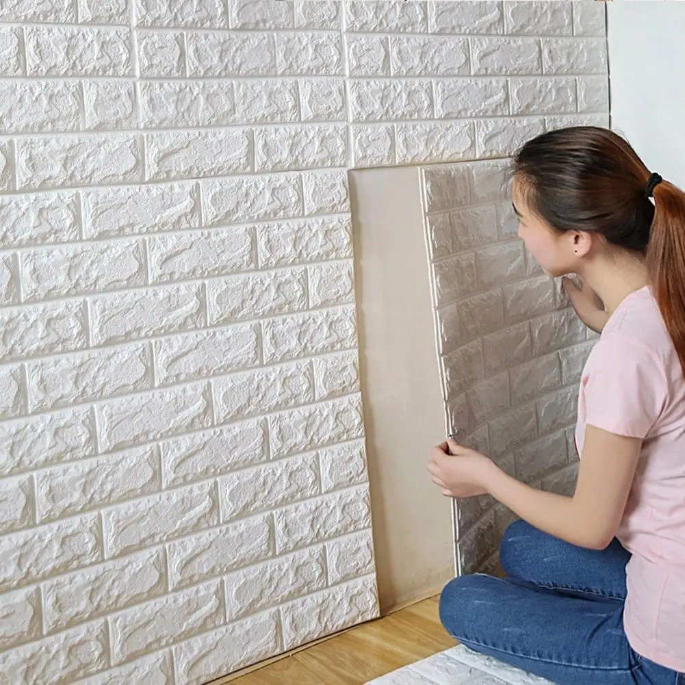 DIY PE Foam 3D Self Adhesive Panels Wall Stickers Home Decor Embossed Brick 