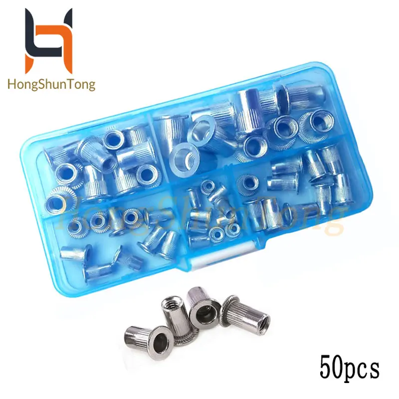 

50pcs/set Aluminum Alloy M3 M4 M5 M6 M8 Rivet Nuts Flat Head Rivet Nuts Set Nuts Insert Riveting Small Countersunk Head Nuts