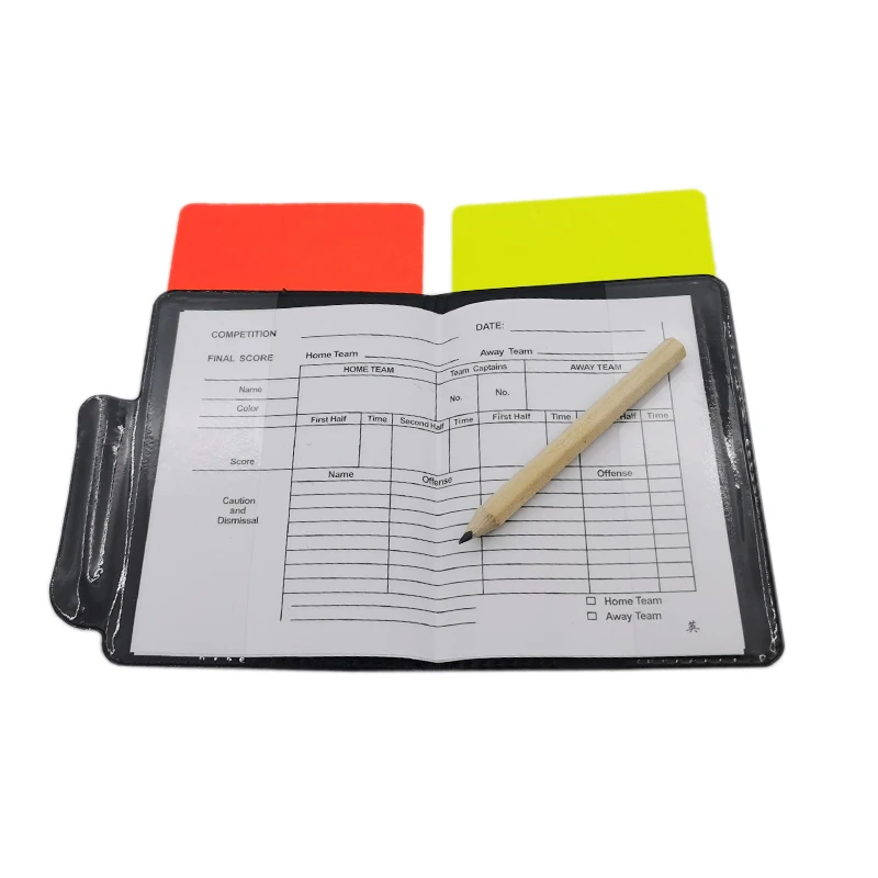 30pcs PU Leather Soccer referee cards with pencel book Fair Play match referee equipment Red And Yellow Card With Pencil