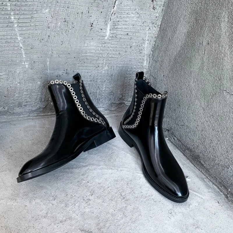 Роскошные женские ботинки осенне-зимние из лакированной коровьей кожи ботильоны