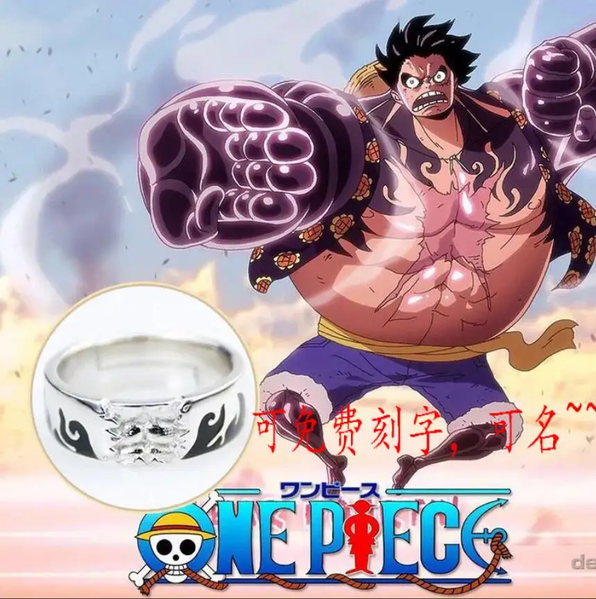 Цельное кольцо обезьяны D Luffy S925 розовое золото Cos Рождественский подарок регулируемый 55-65 мм