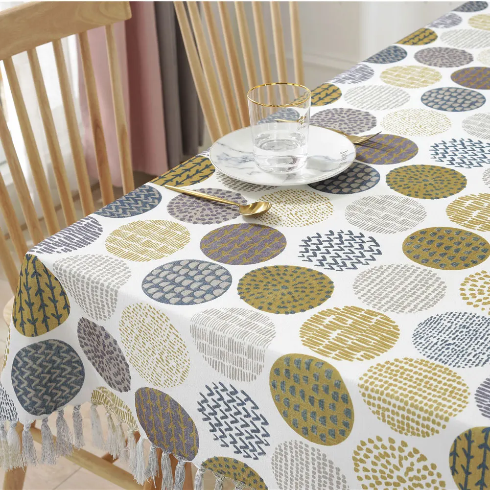 Прямоугольная скатерть для банкета свадьбы круг принт хлопок лен покрытие стола