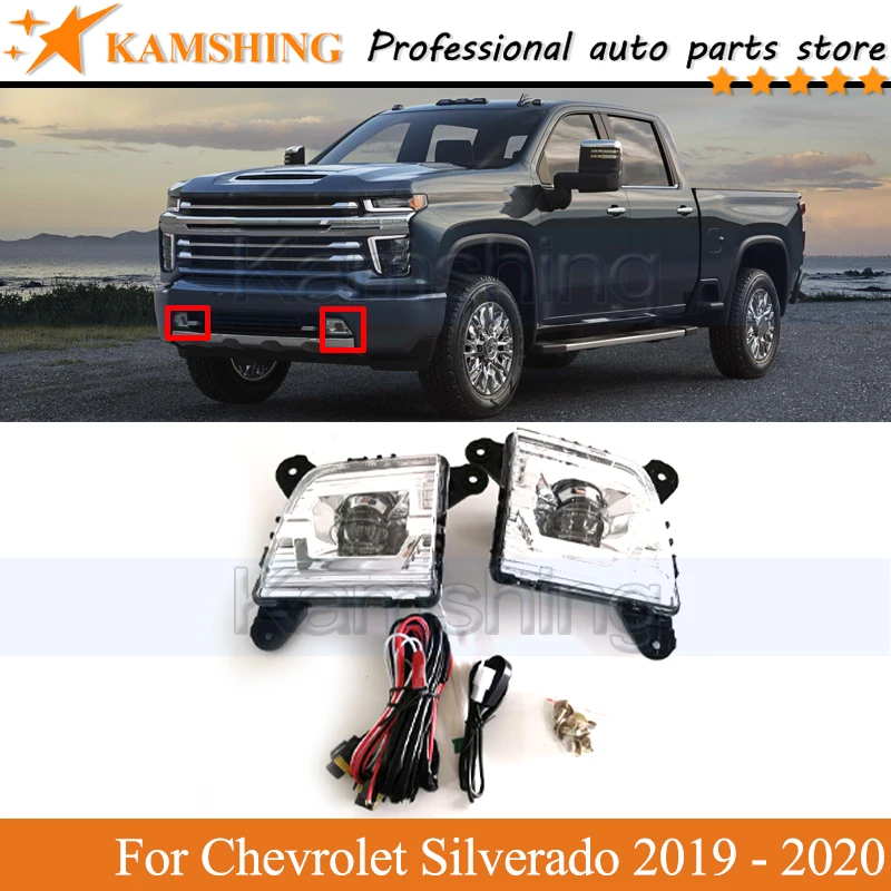 

Kamshing полный комплект светодиодный DRL противотуманная рамка передний Дальний свет для Chevrolet Silverado 2019 - 2020 дневсветильник Дневной светильник бампер