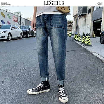 

LEGIBLE 2020 Spring Summner Straight Jeans Pants Mens Fashion Solid Denim Pants Men Designer Trousers Casual Loose Pants Men