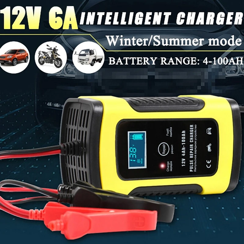 

EU/US Plug Full Automatic Car Battery Charger Intelligent Fast Power Charging Wet Dry Lead Acid Digital LCD Display