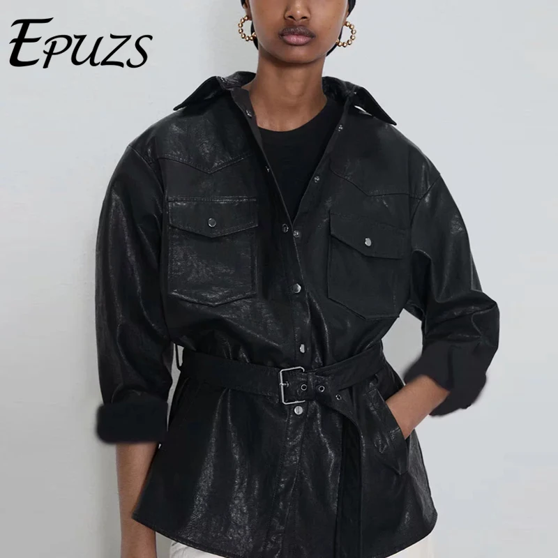 Осенние черные Куртки из искусственной кожи Женская куртка бомбер на молнии
