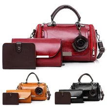 3 шт. Искусственная кожа женская сумка в стиле ретро на каждый день с цветочным принтом сумка через плечо большой емкости кошелек сплошной цвет сумки через плечо сумки карты посылка