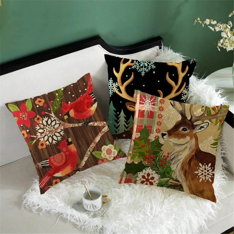 

Fuwatacchi Elk Deer Christmas Cushion Cover Decorative Throw Pillow Cover Xmas New Year Home Sofa Decor Bedroom Sofa Pillowcases