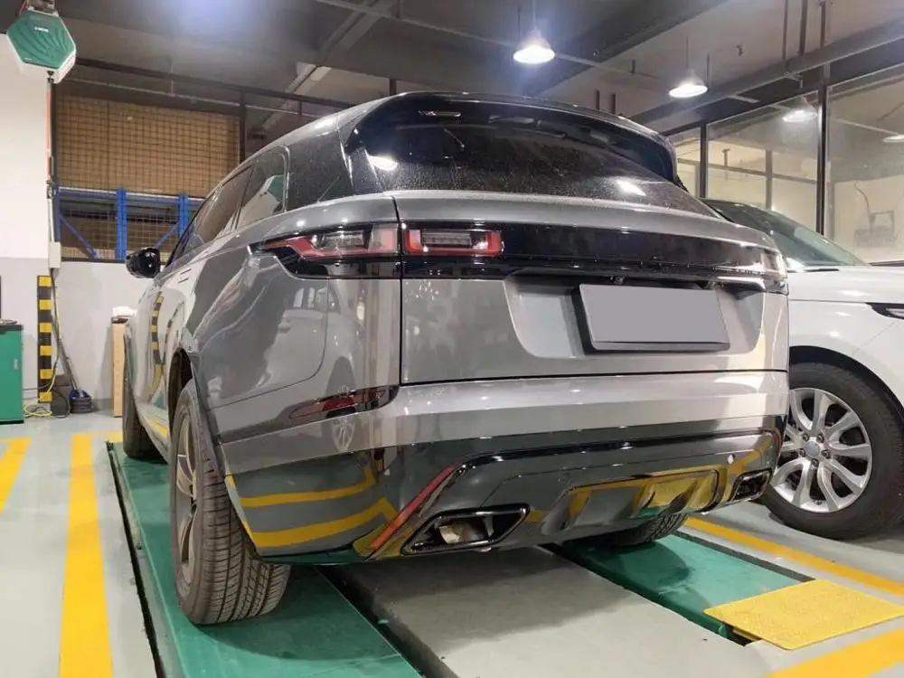 Серебристый/черный ПП задний бампер диффузор для Land Rover Velar задние губы наборы с выхлопом