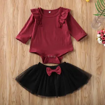 

CANIS Spring Autumn Newborn Baby Girls Long Sleeve Jumpsuit Bodysuit Bowknot Tutu Tulle Skirt Clothes Outfits