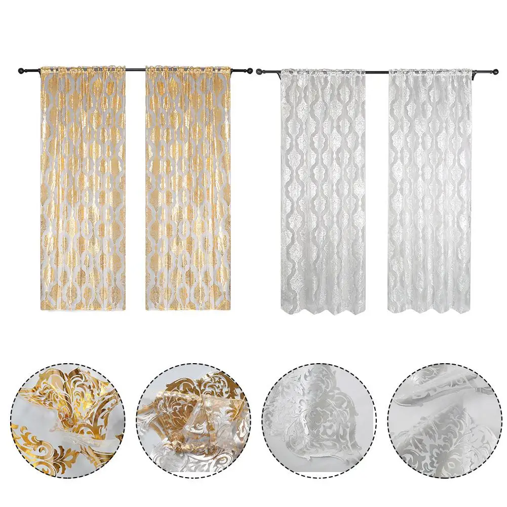 

1PC 100x200CM Sheer Curtain Translucent Aluminum Foil Printing Fashionable Pattern Sheer Curtain Gold Silver
