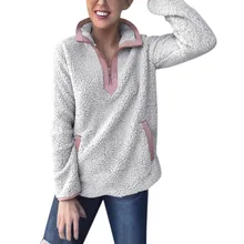 Temofon Женская толстовка с длинным рукавом на молнии шерпа пуловер пушистый флис Winte