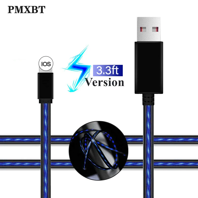 

LED Lighting Flowing Glow USB Cable For iPhone 5s SE 6 6S 7 8 Plus X XR XS Max Mobile Phone Fast Charging Luminous Charger Cable