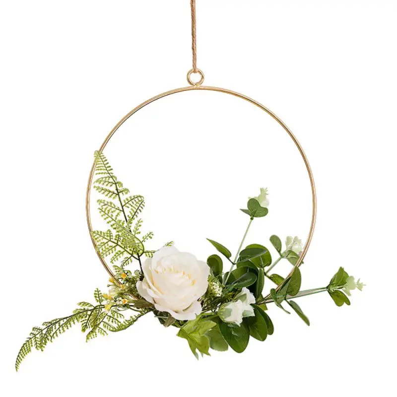 Geometric Metal Wire Wreath Hoop Frame Artificial Flower Garland Wall Hanging Decorations Wedding Party Backdrop Round/Square - Цвет: B2