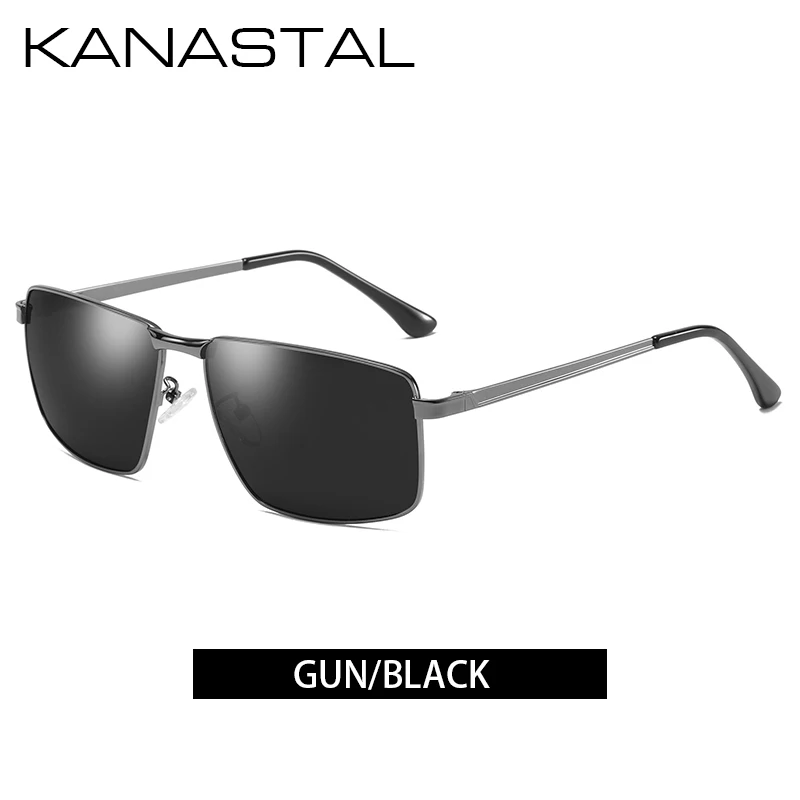 gunblack KANASTAL квадратный сплав Солнцезащитные очки Мужские поляриодные бредовые Дизайнерские мужские винтажные зеркальные очки линзы очки для вождения солнцезащитные очки UV400 - Цвет линз: gunblack
