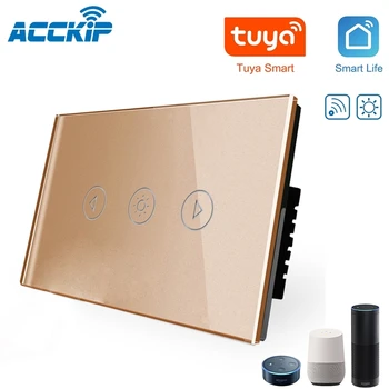 

ACCKIP Dimmable WiFi Smart Light Switch 1 Gang Touch Control Stepless Dimmer Switch Remote Control Alexa US Standard Gold Switch