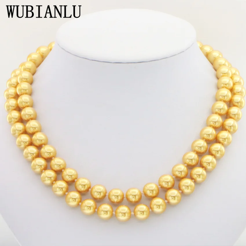 

WUBIANLU Fashion Charming 10mm GoldSouth China Sea Shell Pearl Necklace Women In Choker Necklaces Long Necklace For Girl Friend