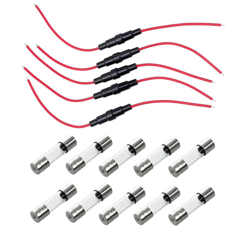 

RISE-5 Pcs Screw Type 22 AWG Wire 5 x 20mm Inline Fuse Holder & 10 Pcs Fast Blow Type Glass Tube Fuses 5x20mm 250V 2Amp
