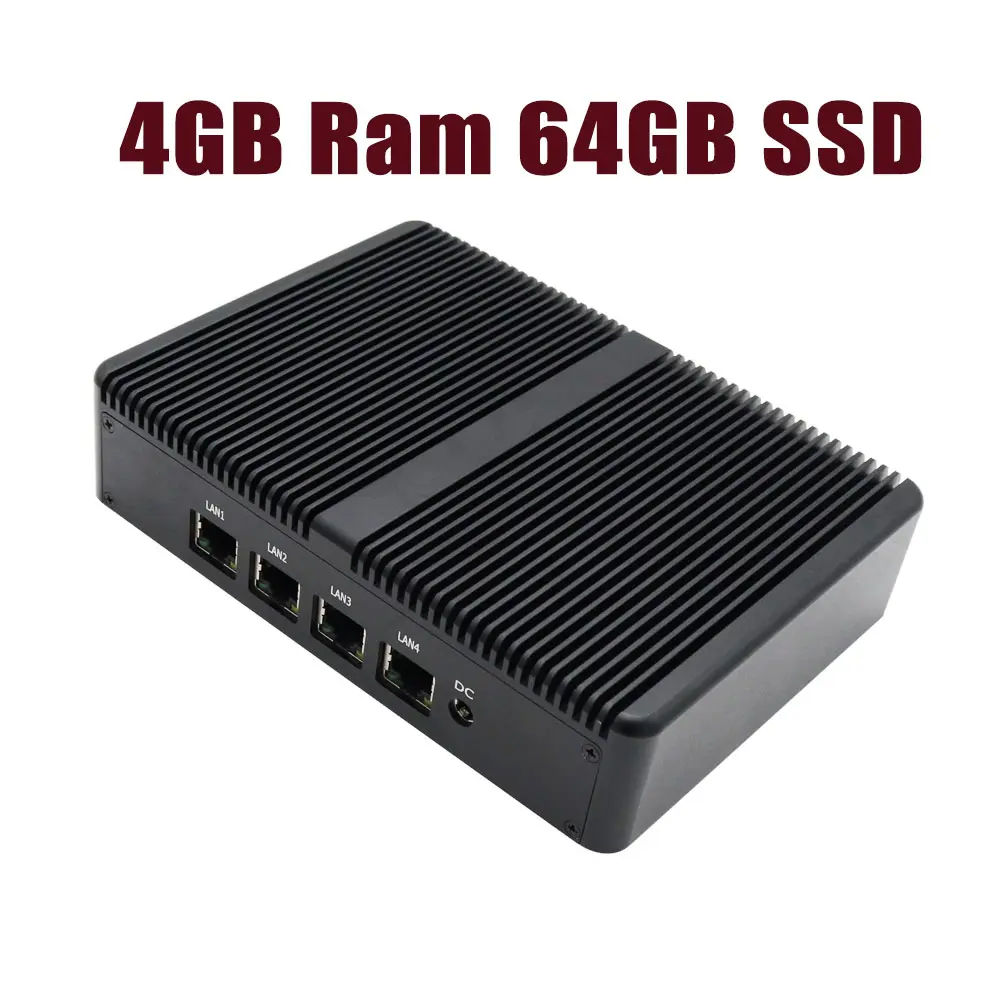 4GB Ram 64GB SSD Topton безвентиляторный Pfsense мини-ПК Intel Celeron J1900 4* Lan 1* RJ45 межсетевой маршрутизатор 24 часа работы USB 3,0 VGA с кронштейном VESA - Цвет: 4GB Ram 64GB SSD
