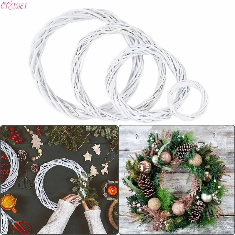 . 10-30cm Wicker Garland Hanging Heart Shaped Wreath Festive Rattan Ring Decor 