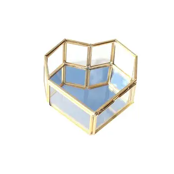 

1PC Heart Shape Geometric Ring Box Unique Wedding Favor Party Decoration Glass Ring Holder Jewelry Storage Box