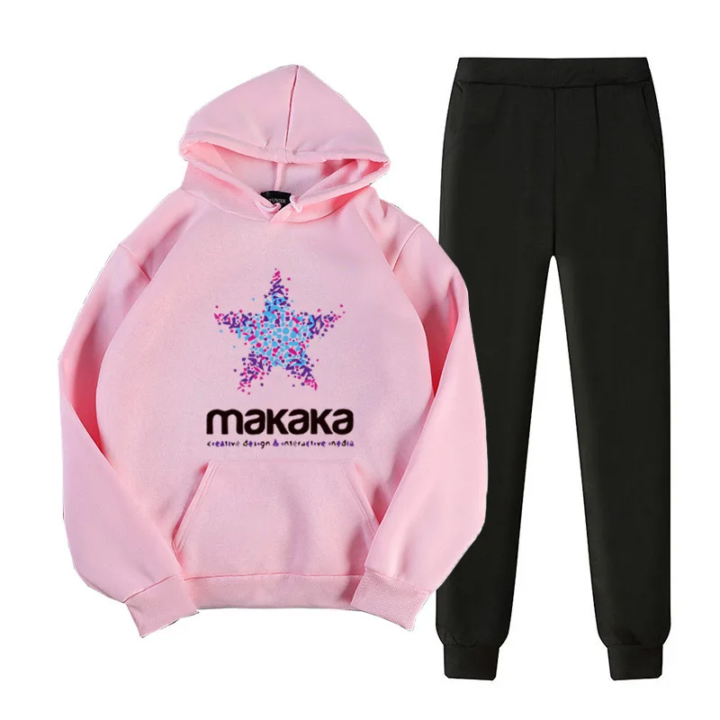 

4338 Korean-style Fashion WOMEN'S Suit 2019 Winter Students Brushed And Thick Hoodie Two WOMEN'S Suit