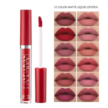 

12 Colors Lipgloss Women Cosmetics Matte Long Lasting Waterproof Non-stick Cup Lip Gloss Easy To Color Smooth Lipsticks Makeup