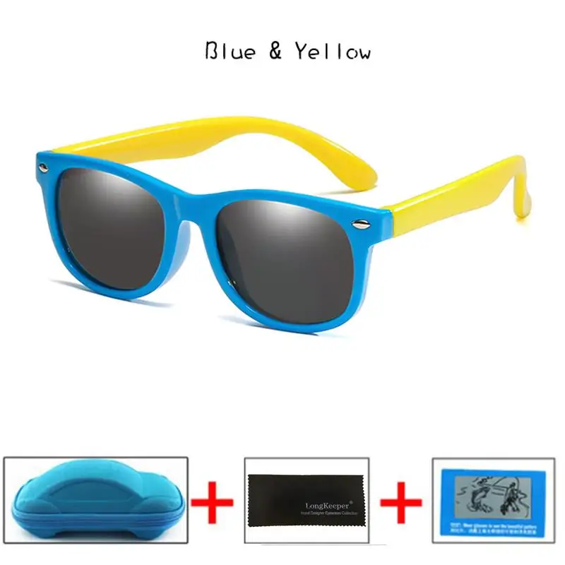 Blue Yellow Детские поляризованные солнцезащитные очки для мальчиков и девочек, небьющиеся силиконовые защитные солнцезащитные очки, UV400, очки для детей, чехол для автомобиля - Цвет линз: Blue Yellow