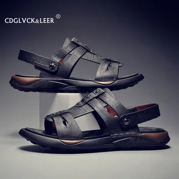 

Genuine leathe men slipper and sandal Rubber fashion men casual shoes slip-on slippers casual none shallow casual shoes men