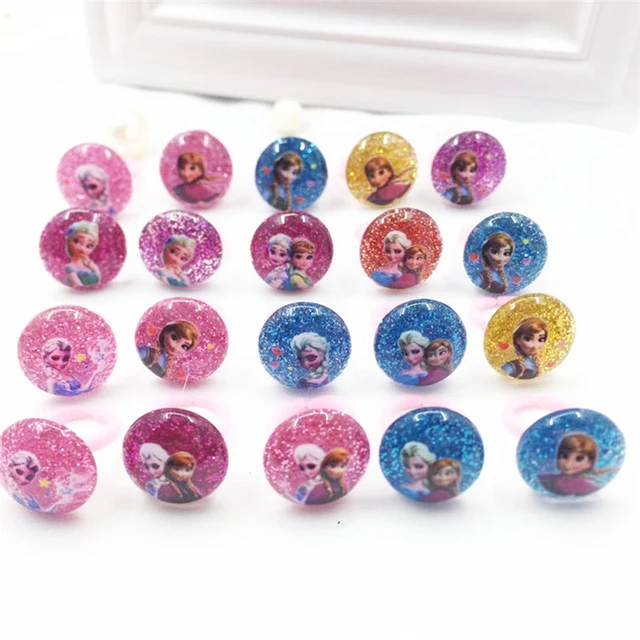 12pc/Lot Disney Princess Rings Acrylic Crystal Minnie Mouse Party Favors Frozen Kids Finger Rings Seal Stamper Kids DIY Gifts 40pcs O