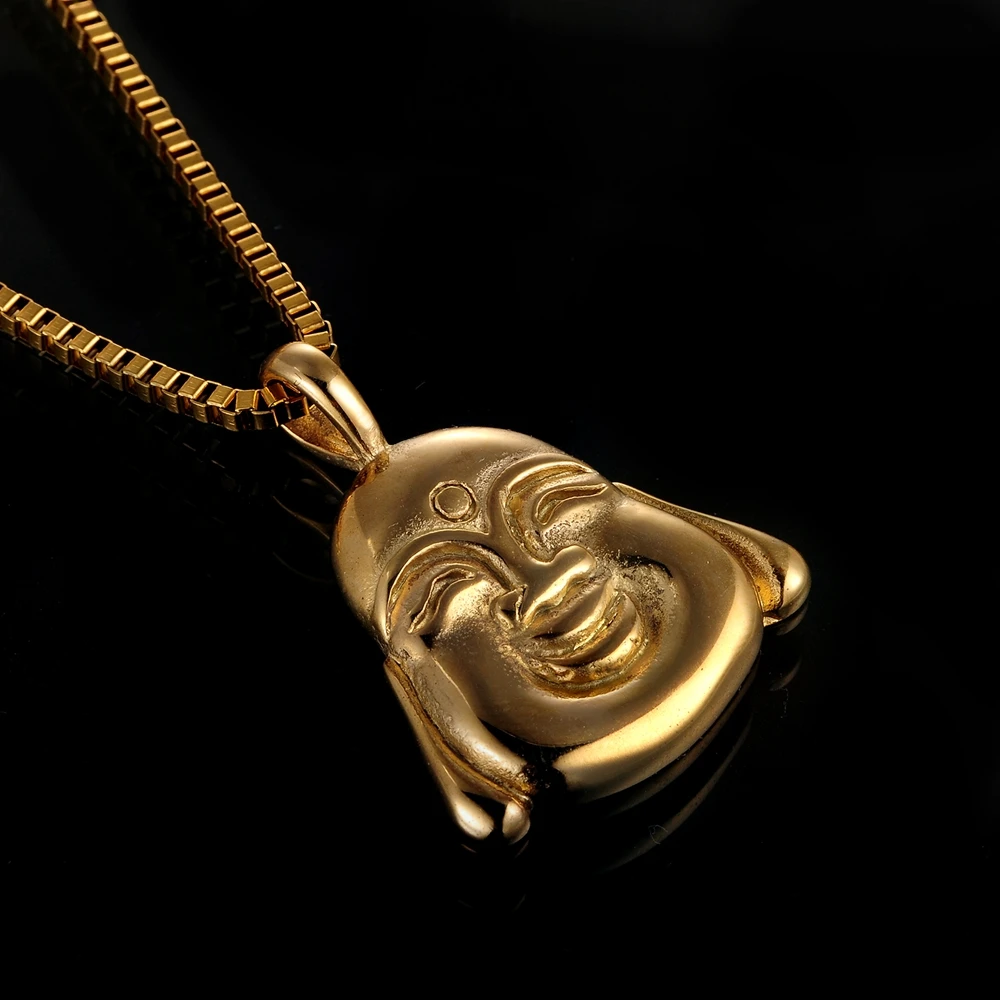 SDA Gold Color Stainless Steel Buddha Pendant With Box Chain Men Necklace Religious  Buddhism  Jewelry