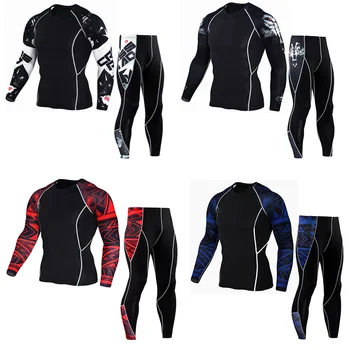 

Newest 2Pcs/Set Men's Tracksuit Gym Fitness Compression Sports Suit Clothes Running Jogging Sport Wear Exercise Workout Tights