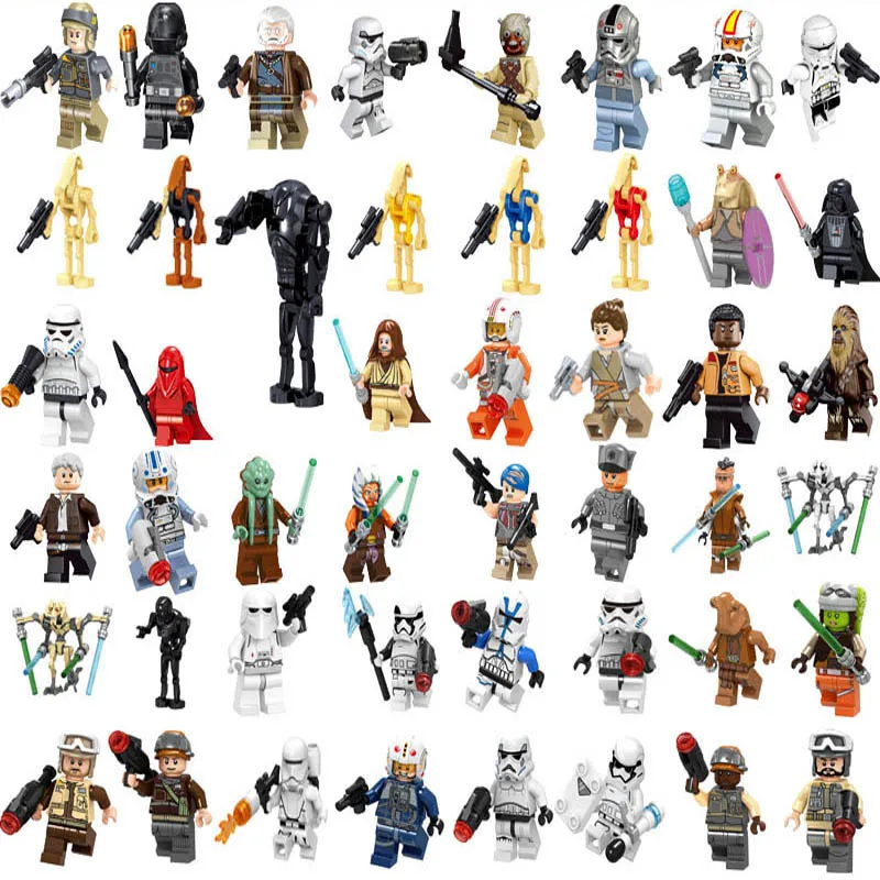 

Star Wars Figures Luke Leia Han Solo Ray Finn Darth Vader Obiwan Starwars Movie Building Blocks Toys for Children