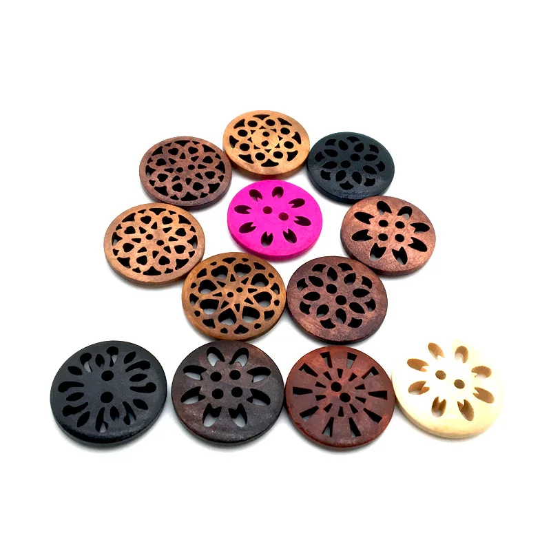 

30PCS 25mm Mixed Hollow Out Wood Buttons For Clothing Accessories Wooden Crafts DIY Scrapbooking Home Decoration Supplies