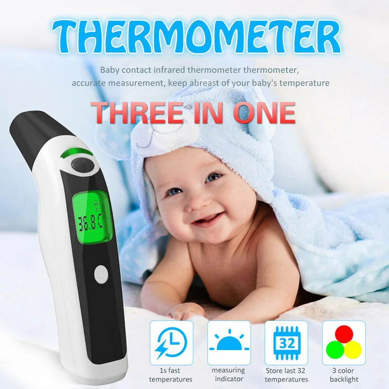 

IR Infrared Digital Thermometer Ear Forehead Portable Fast Measure Large Screen Display FJ88