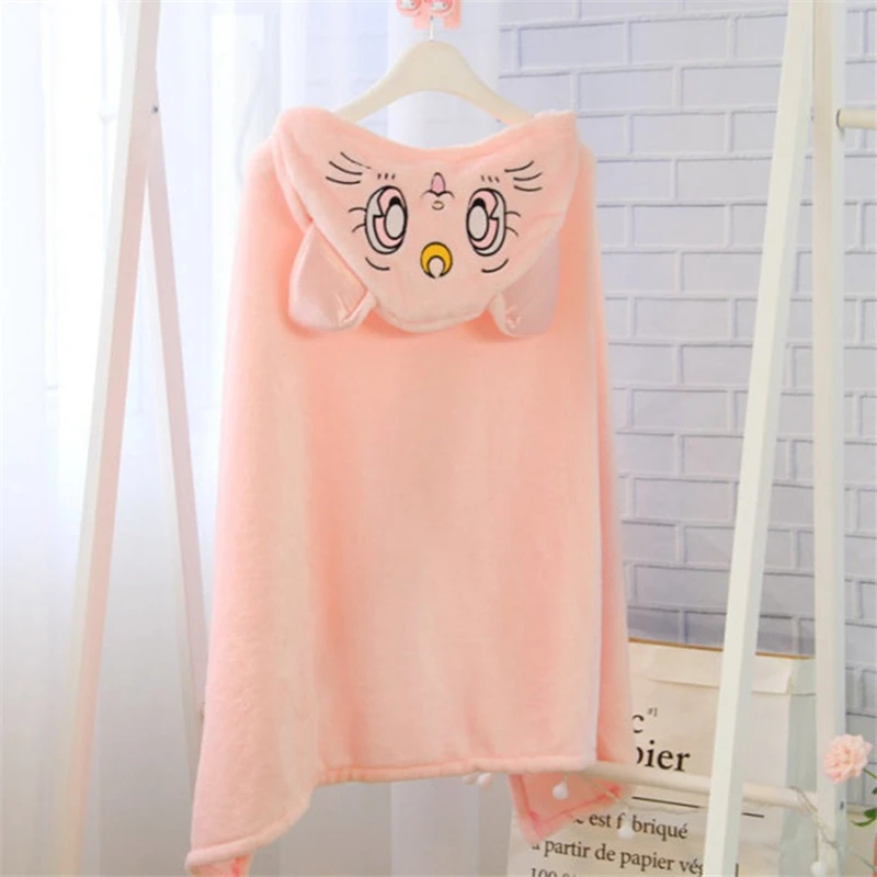Pink Kawaii плащ с капюшоном аниме Сейлор Мун мультфильм Кот шаблон Рождество Косплей Костюм подарок на Хэллоуин Для Девочек Плащи мягкое одеяло - Цвет: Pink